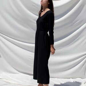 Ozma Cypress Black Longsleeve silk Noil Elegant Black Jumpsuit
